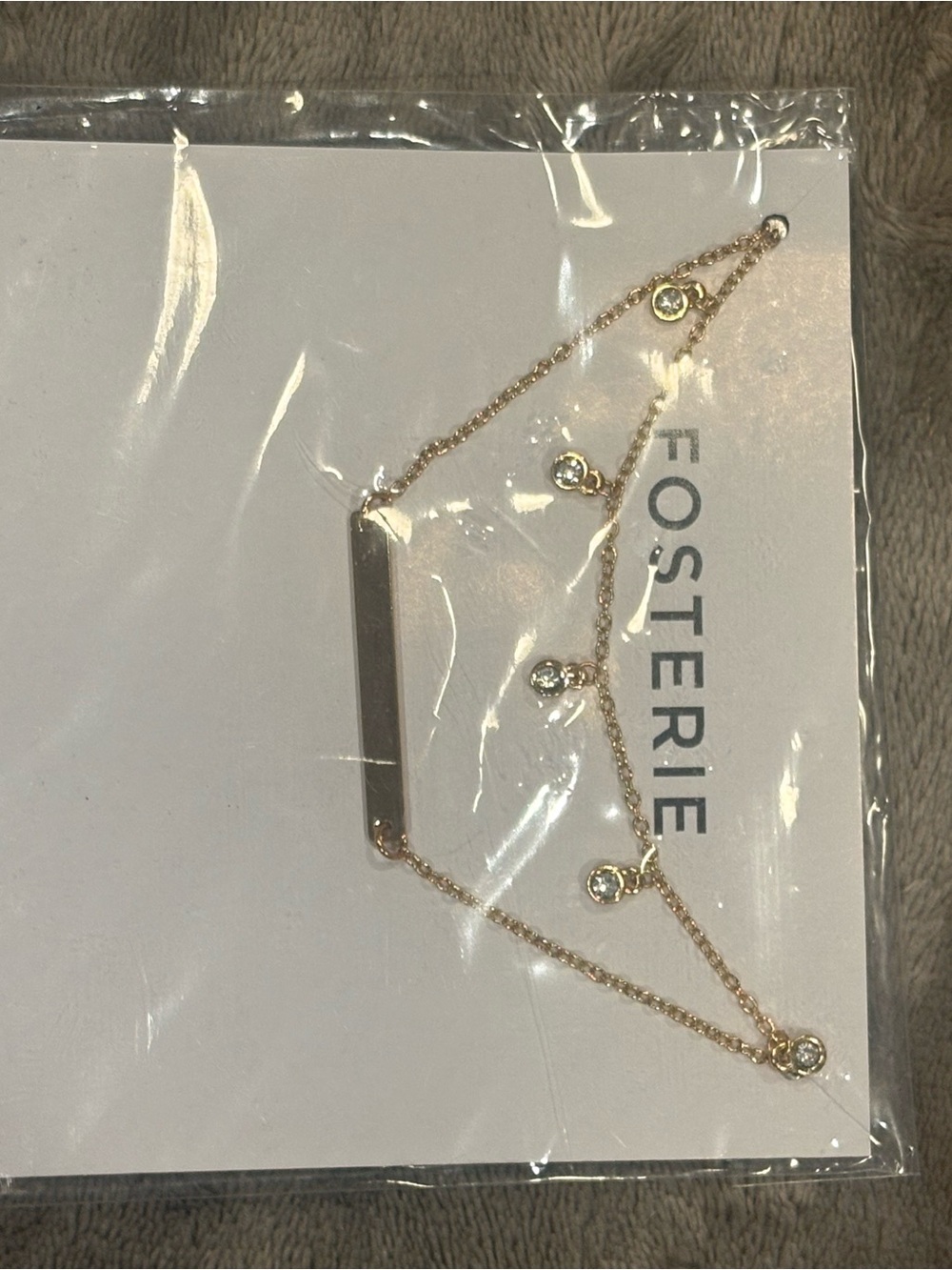 Fosterie Gold Layered Bar Necklace with Clear Crystal Drops